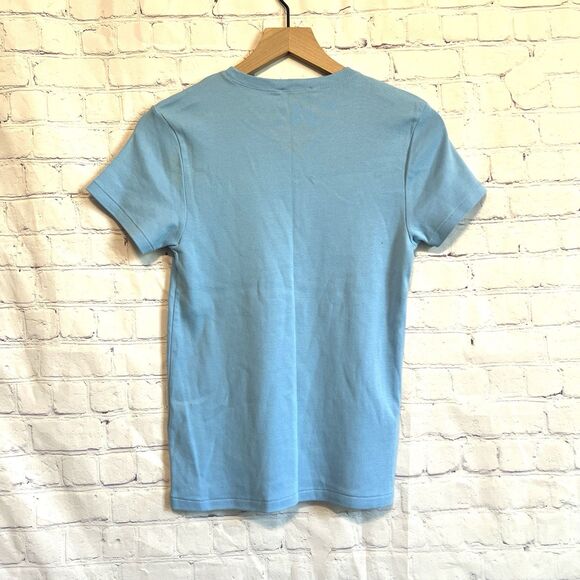 Ralph Lauren  Womens  Large Blue Shirt Fitted Top Embroidered Pony Short Sleeve - Picture 4 of 7